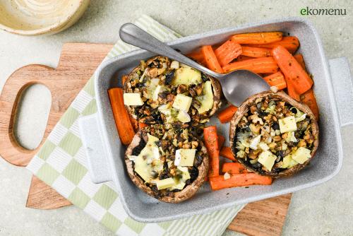 Portabella met gesmolten brie en walnoten