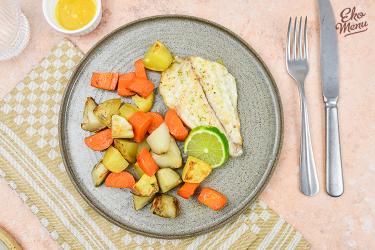 Schelvisfilet met geroosterde groenten