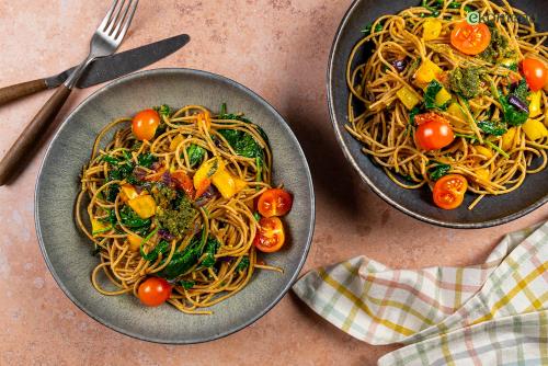 Makkelijke spaghetti met zeewier tapenade