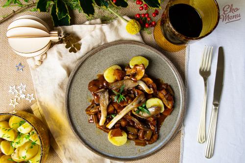 Vega Bourguignon van oesterzwammen en gele wortel