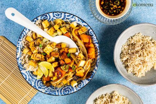 Rijst met oesterzwammen, pompoen